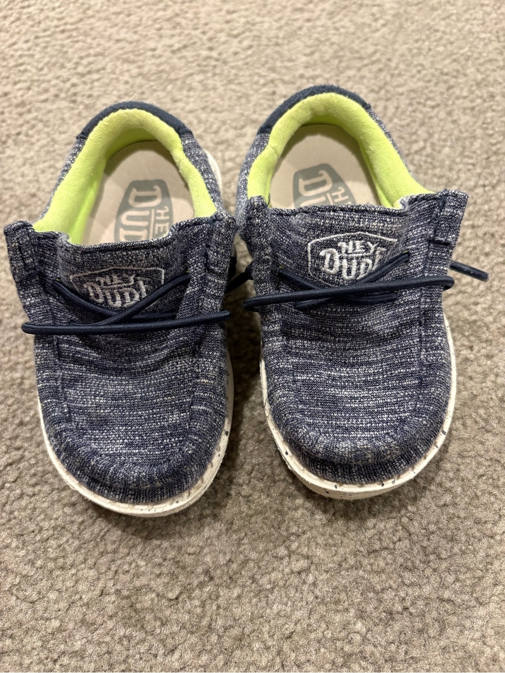 Hey Dude Kids Navy Knit Slip-On Sneakers with Lime Lining